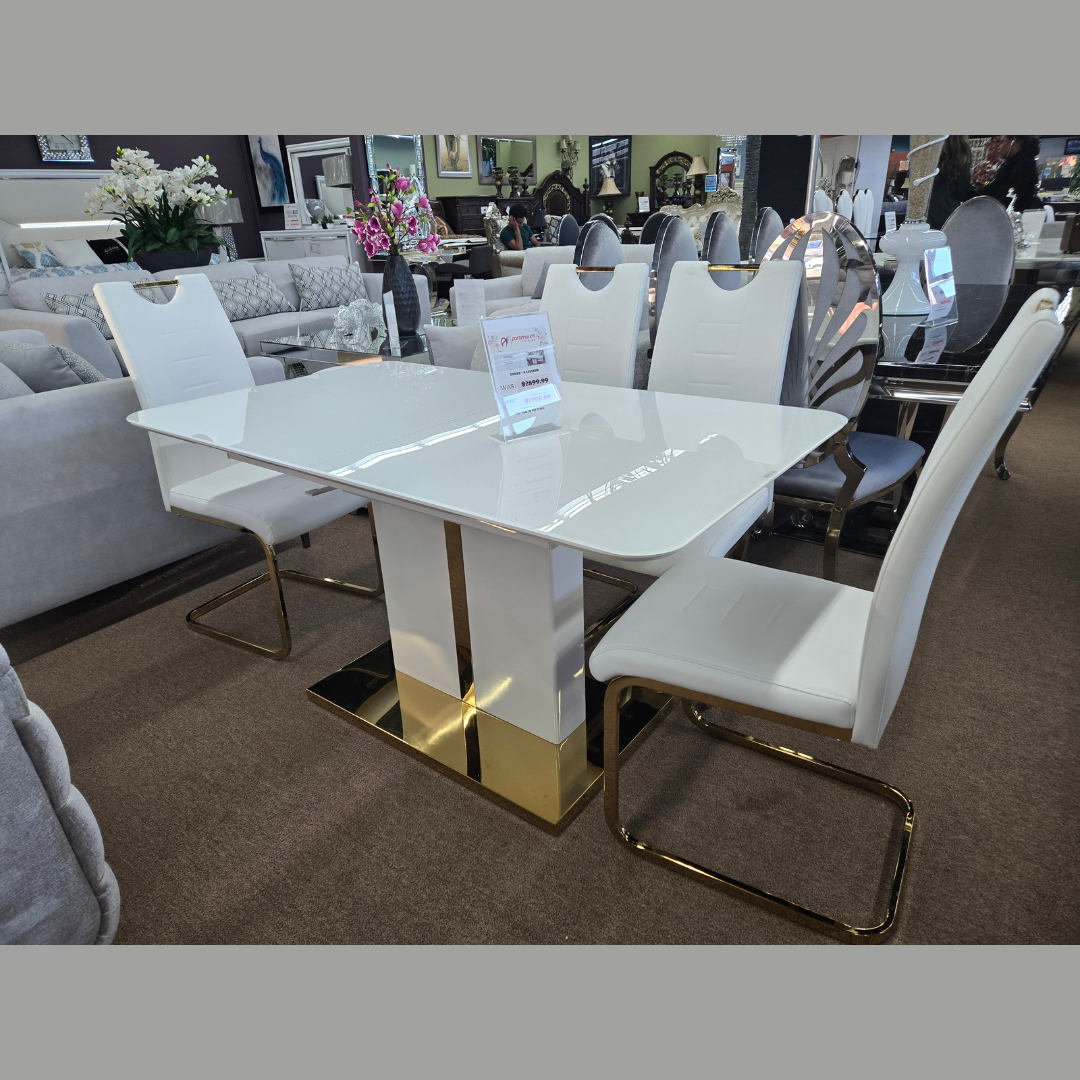 White and Gold Dinning Table With 6 Chiars