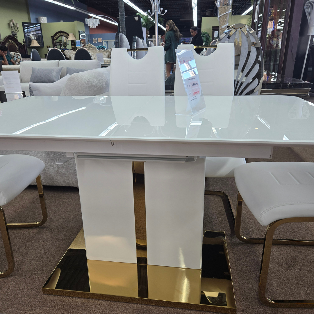 White and Gold Dinning Table With 6 Chiars