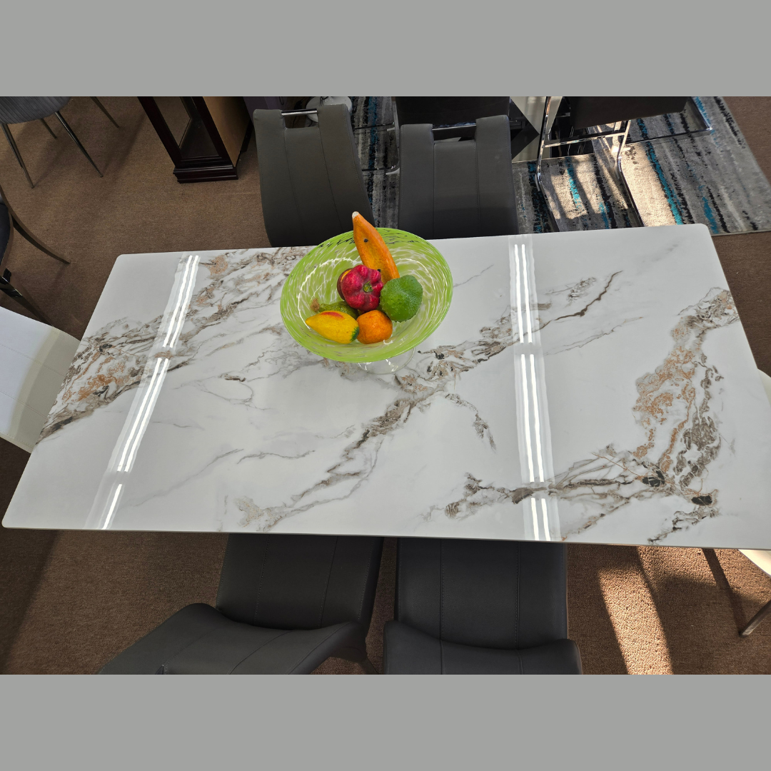 Marble Dining Table Stainless Steel Black Base {white}