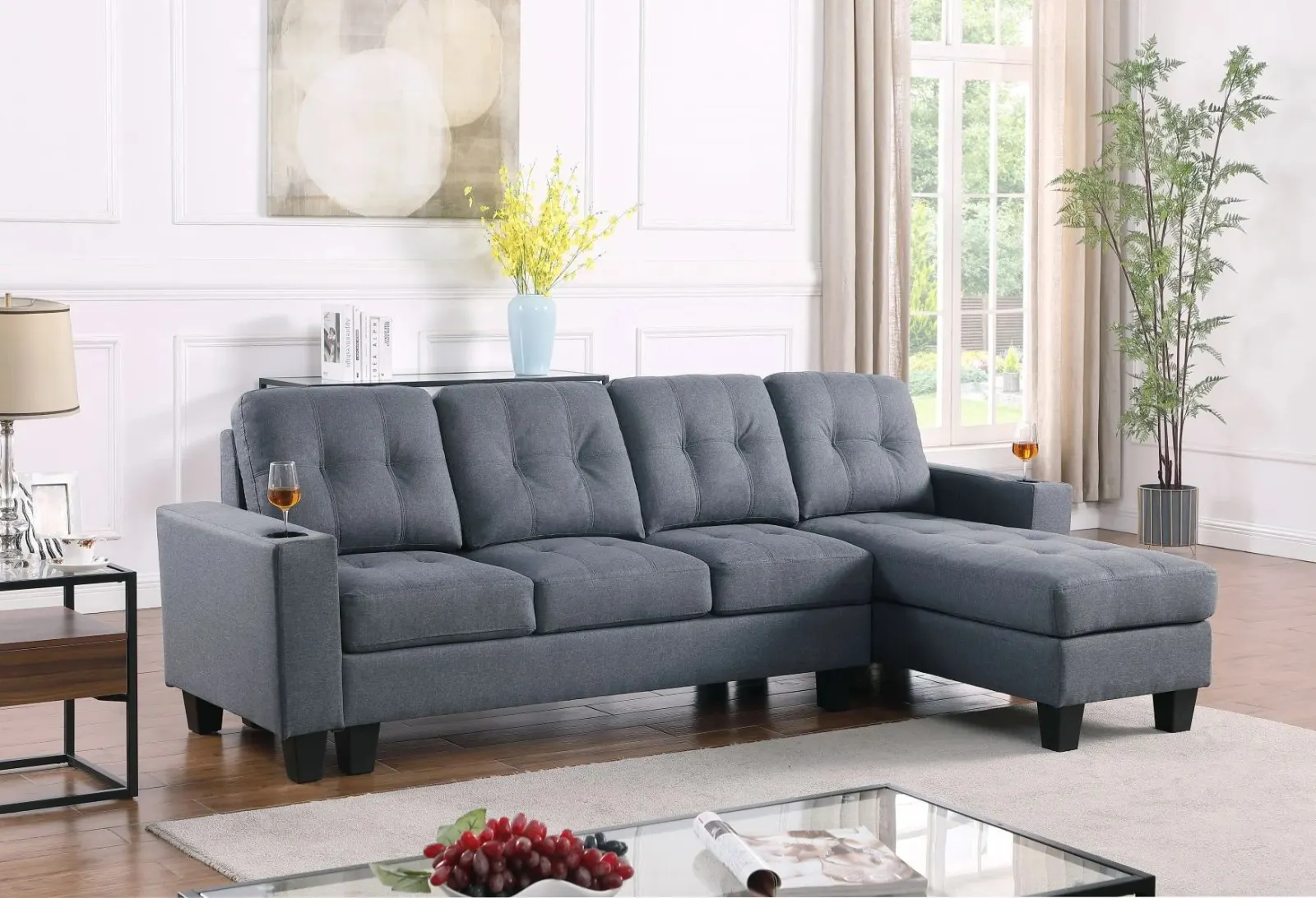 Diamond Fabric Reversible Sectional Sofa