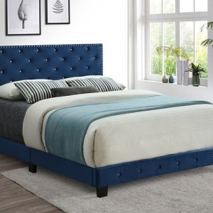 IF-5652 Blue Velvet Bed with Nail head and Rhinestone