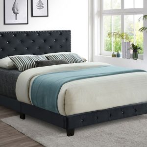 IF-5651 Black Velvet Bed with Nailhead Rhinestone