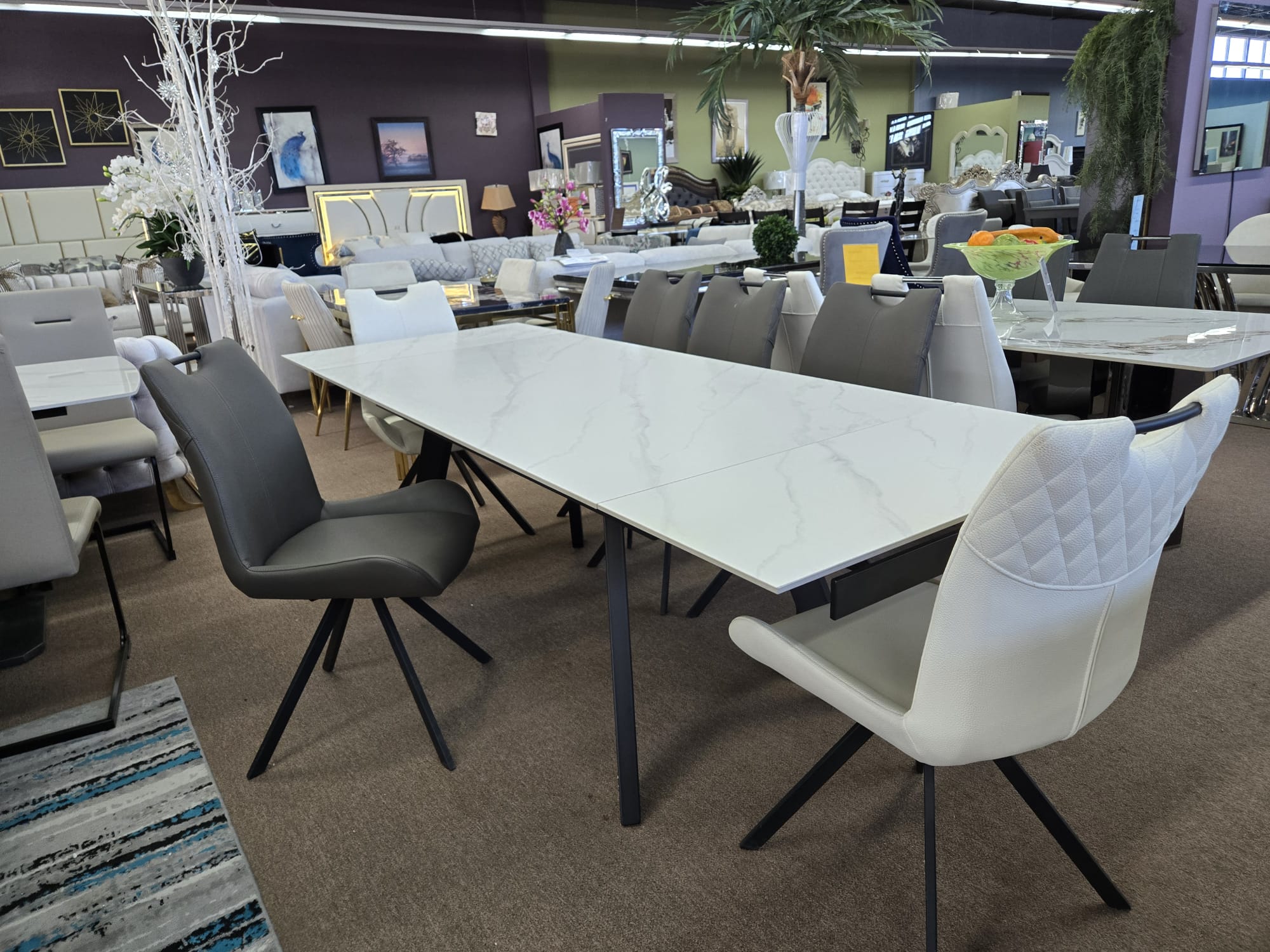 6 Piece Swivel Dinning Table Set with Extendable Table