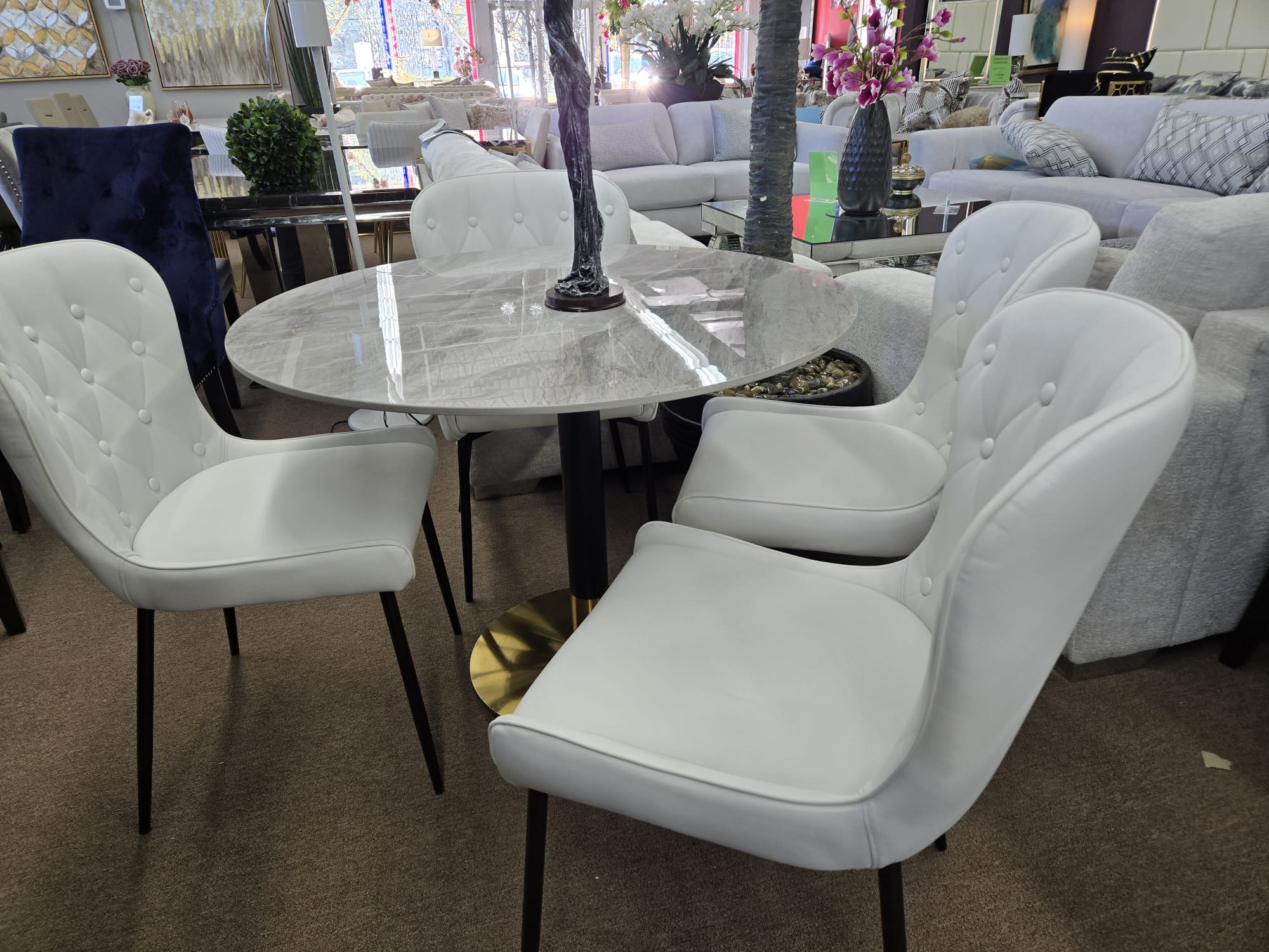 Marble Top 4 Chairs Round Dinning Table Set - Image 2