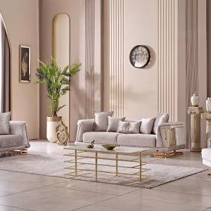 MILLENNIUM Beige & Gold Complete Sofa Set - Made In Turkey