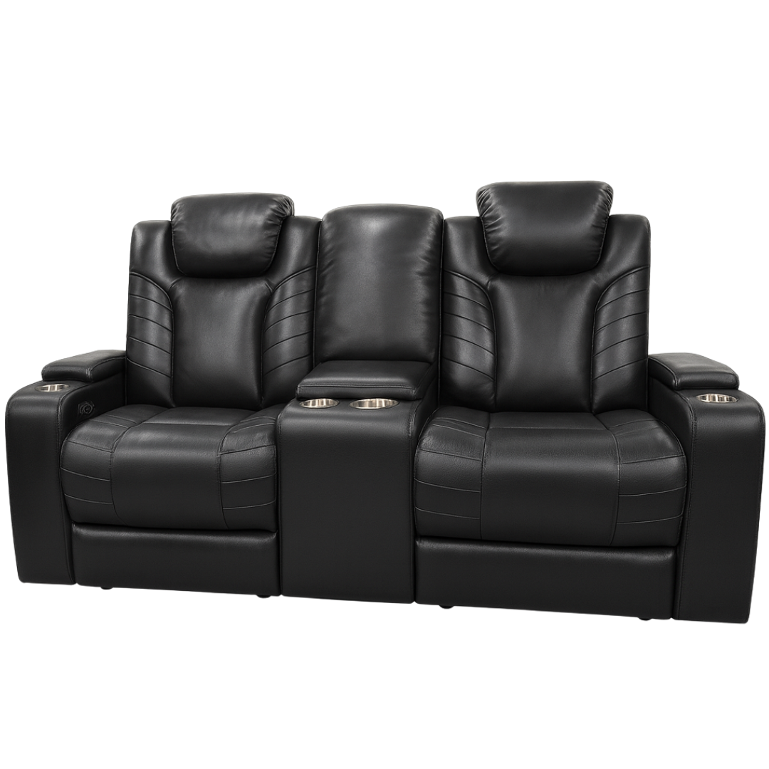 Black/Brown Leather Recliner Sofa set - Image 3