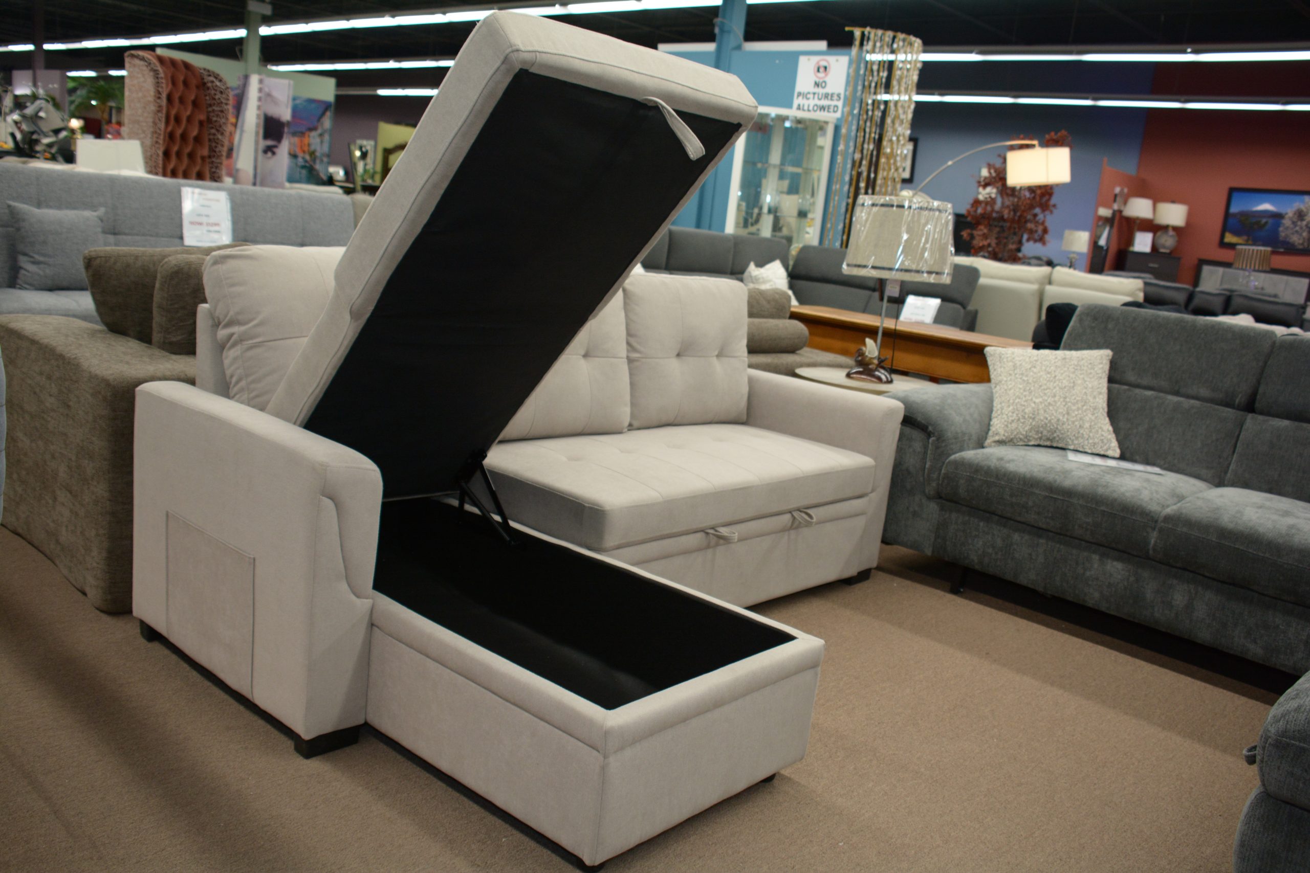 Modern Light Grey Sofa Bed with Hidden Storage & Pull-Out Sleeper - Image 3
