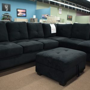 Compact Plush Sectional With Chaise & Storage Ottoman