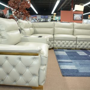 Luxury Gel Leather Sectional Sofa With Built-In Speakers & Charging Console – Modern Turkish Style