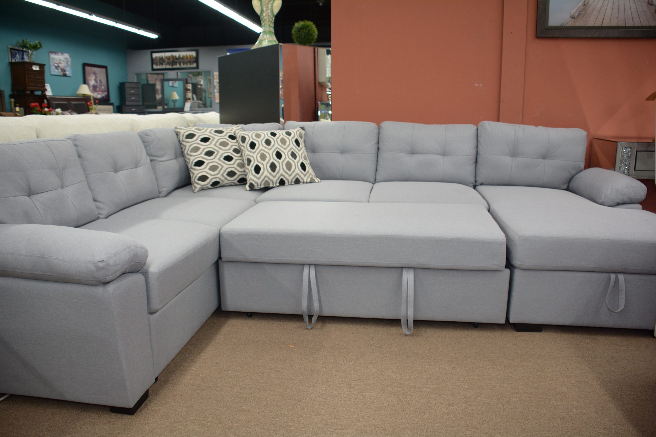 U-Shaped - Pullout Bed + Chaise Storage - Light Grey - Image 4