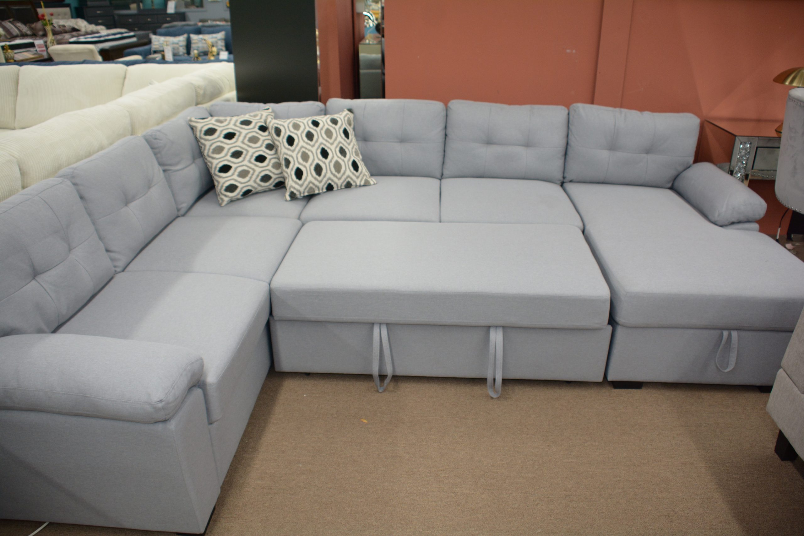 U-Shaped - Pullout Bed + Chaise Storage - Light Grey - Image 2