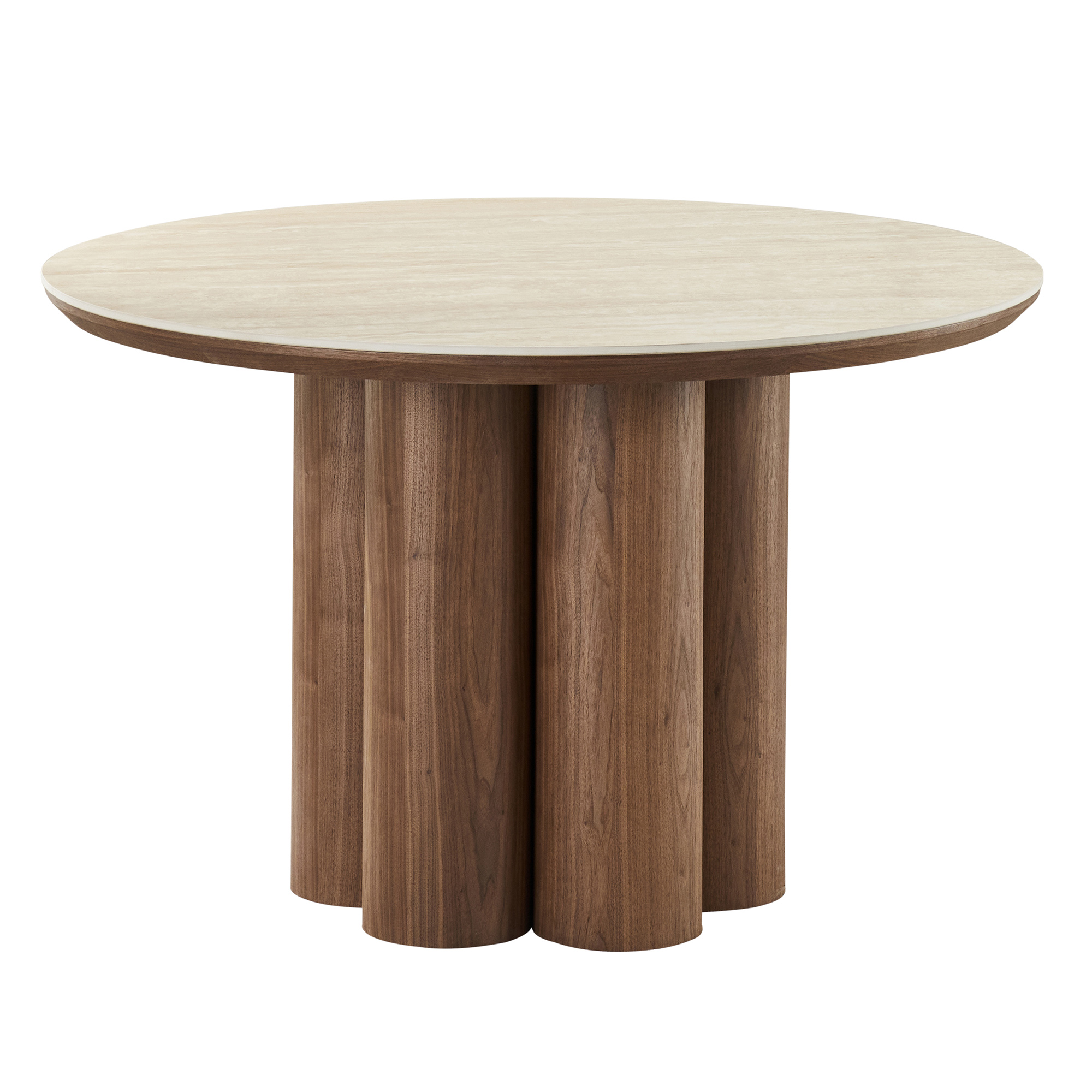 Seaton and Caspian 5pc Dining Set - Walnut and Travertine Table and Black and Walnut Chairs - Image 2