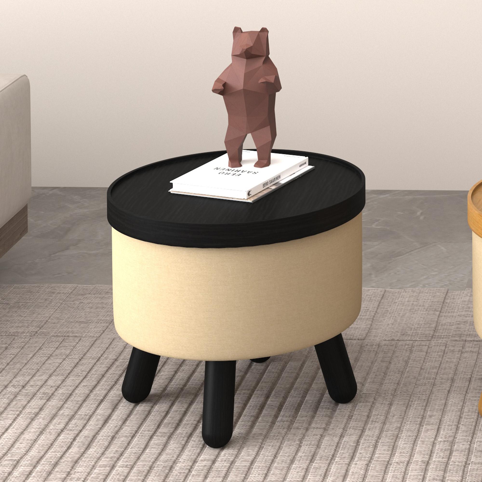 Betsy Round Storage Ottoman with Tray - Image 4